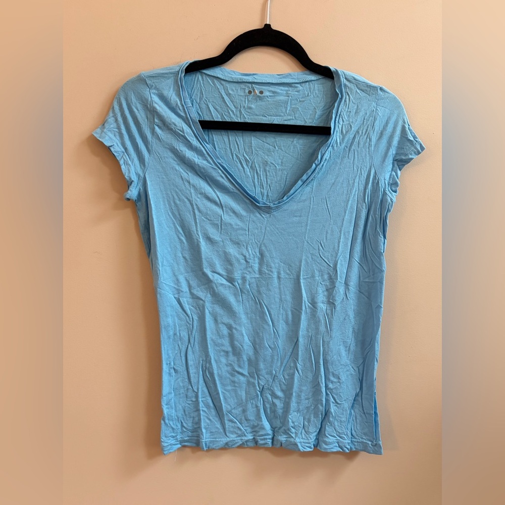 Three Dots V-Neck Supima Modal Blend Blue Short Sleeve T-Shirt Tee Shirt Top